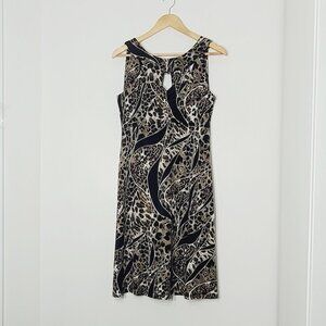 Bali Women's Black & Brown Leopard Print Sleeveless Round Neck Midi Dress Size 6